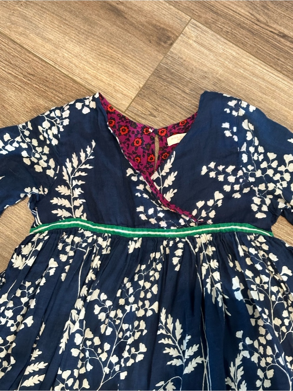 Pink Chicken Girls 8 Navy Floral Dress with Magenta Ruffle - Picture 3 of 7